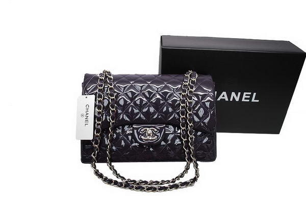 AAA Chanel Jumbo Double Flaps Bag A36097 Purple Original Patent Leather Silver Online